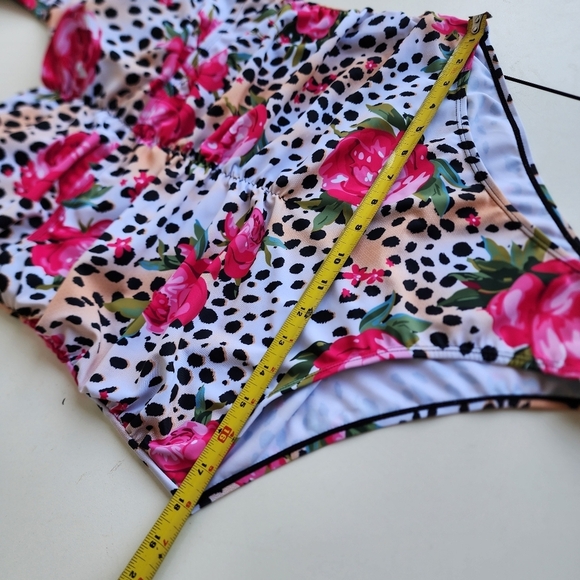 NWOT NOON SWIM Women's Ruched Halter 1 Piece Swimming Suit Leopard Floral Sz 18 - Picture 7 of 15